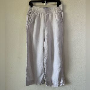 Tahari 100% Linen High-Waisted Wide-Leg Crop Pants Sz L Graylish White Coastal